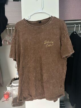 Brown Mineral-Wash Crewneck Tee